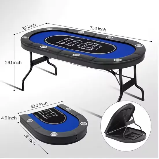 Wholesale 84inch Deluxe 10 Player Casino Poker Table with Folding Steel Leg