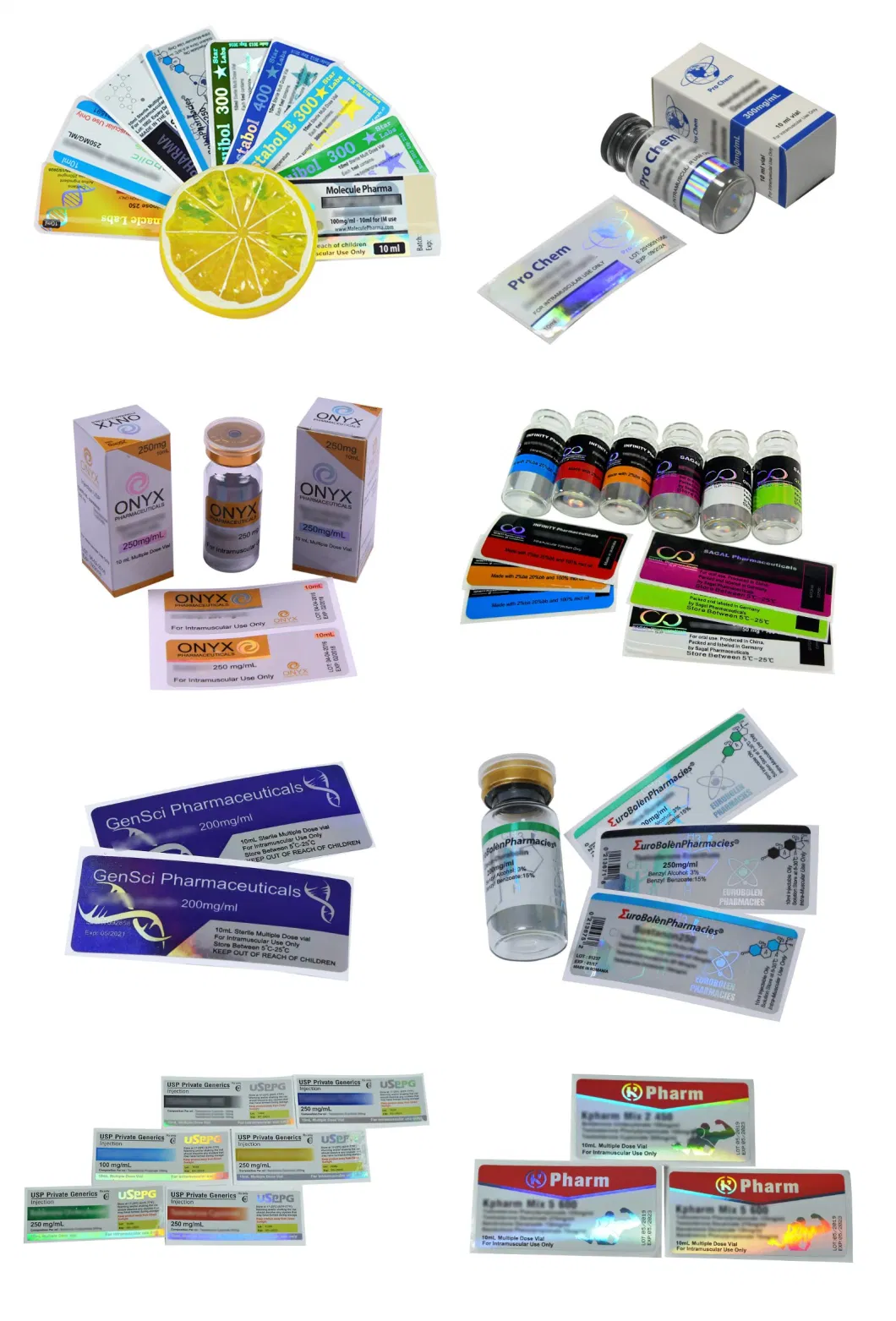 Custom Printing Self Adhesive Pill Bottle Medical Hologram Pharmaceutical Steroid 2ml 10ml 15ml 20ml 30ml Vial Sticker Labels