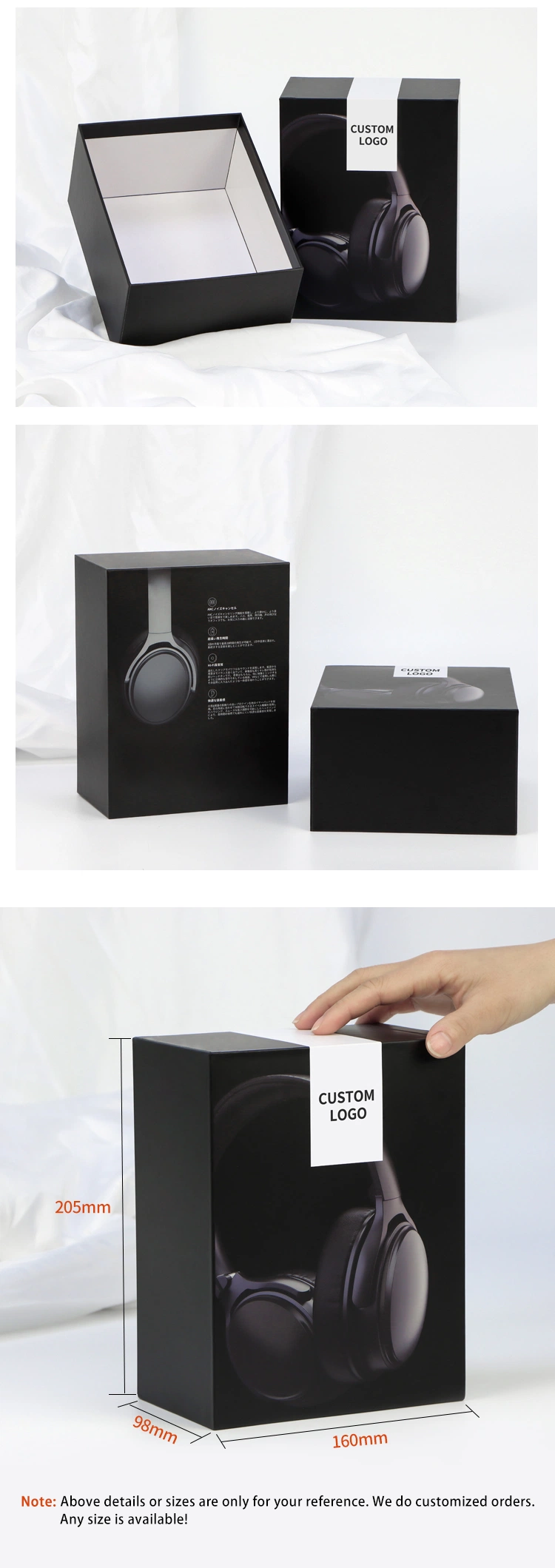 Firstsail Luxury Design Custom Rigid Cardboard Gift Box Consumer Electronics Earphone Home Appliance Black Top and Base Packaging