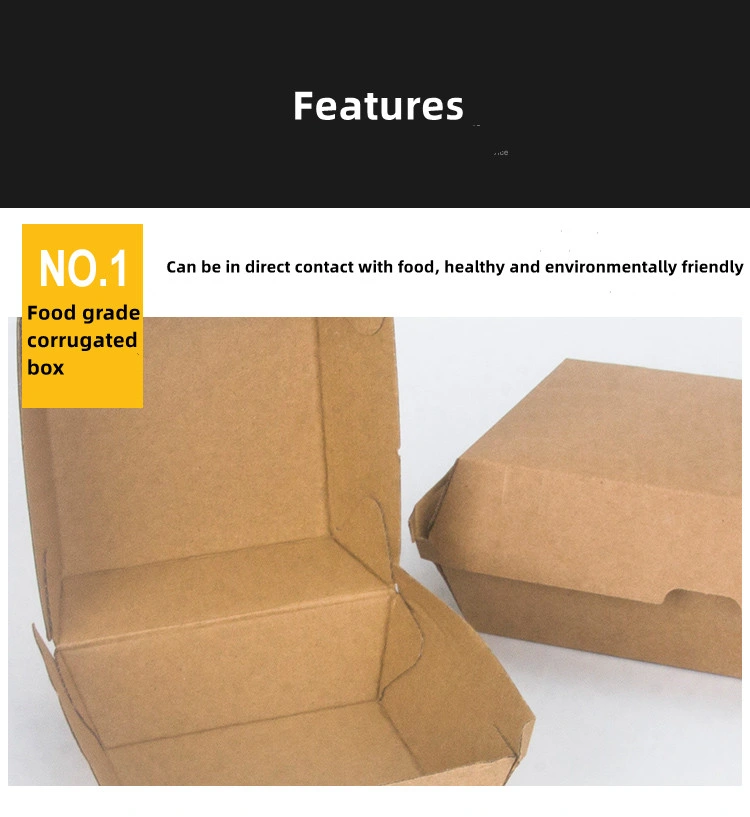 Custom Full Color Brown White Square Large Mini Disposable Corrugated Take out Folding Paper Food Packaging Burger Box