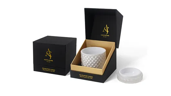 Premium Custom Rigid Matte Black Gold Foil Scented 10oz Cylinder Candle Container Gift Packaging Boxes for Candles 