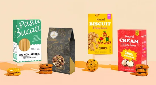 Custom Biodegradable Supermarket Paper Cardboard Foldable Biscuit Cookie Frozen Food Cereal Dry Nut Pasta Seafood Retail Packaging Box 