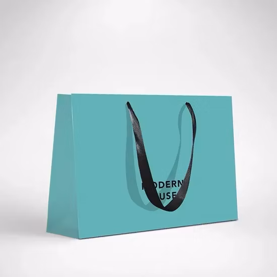 Printed Black Paper Packaging Luxury Shopping Gift Bag with Handle